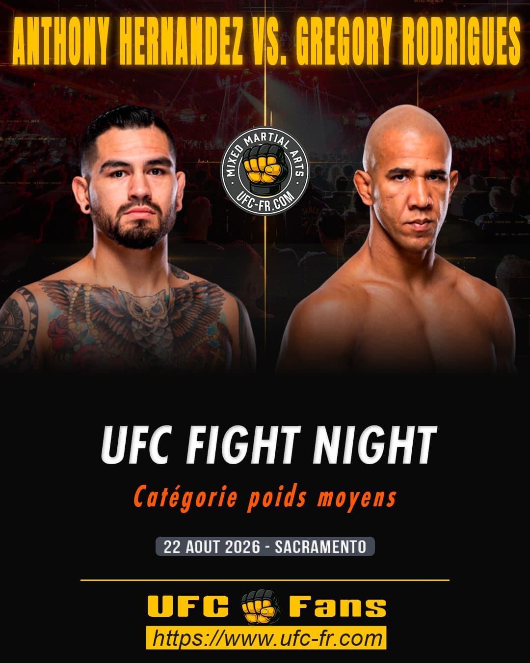 UFC Sacramento 2026 : Anthony Hernandez vs Gregory Rodrigues, le choc qui pourrait tout changer UFC Sacramento 2026 : Anthony Hernandez vs Gregory Rodrigues, le choc qui pourrait tout changer