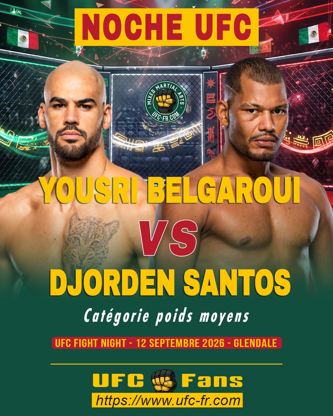 Djorden Santos vs Yousri Belgaroui : UFC Noche, poids moyen, choc de styles Djorden Santos vs Yousri Belgaroui : UFC Noche, poids moyen, choc de styles